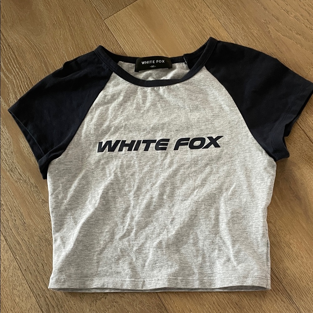 White Fox Gray and Navy Raglan Tee